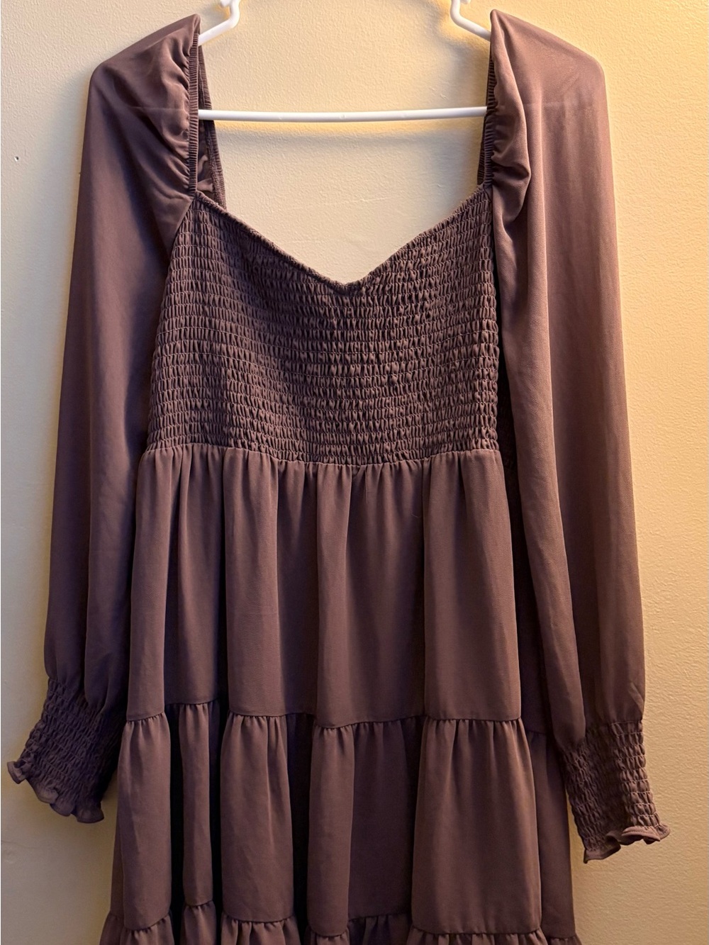 Naked Zebra Mauve Smocked Tiered Long Sleeve Dress